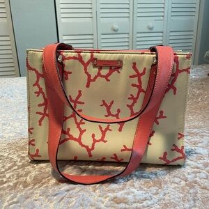 Kate Spade Pink and Cream Sea Coral Print Tote